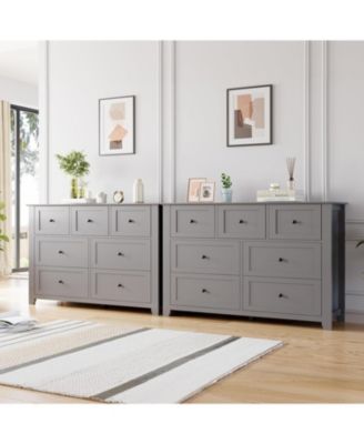 7 Drawer Dresser, Modern Wood Chest with Gold Handles and Large Storage for Bedroom or Hallway, Grey