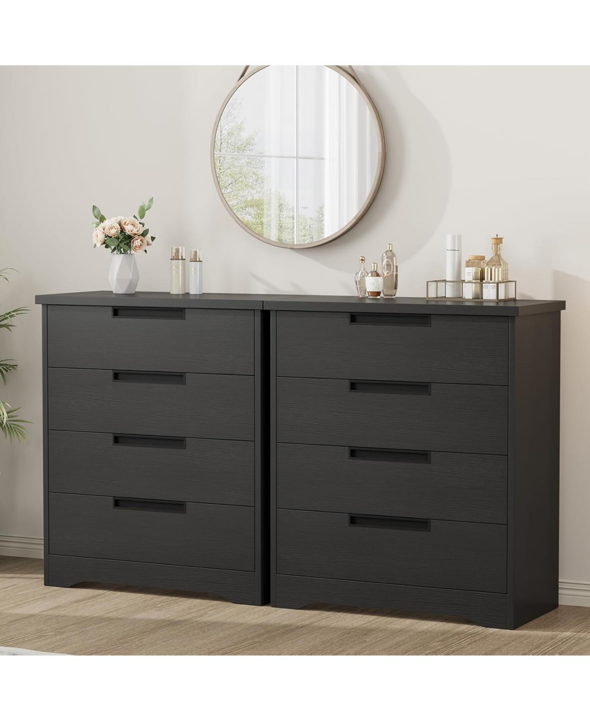 gaomon 4-Drawer Dresser for Bedroom, Wooden Chest of Drawers with Embedded Handles, Black