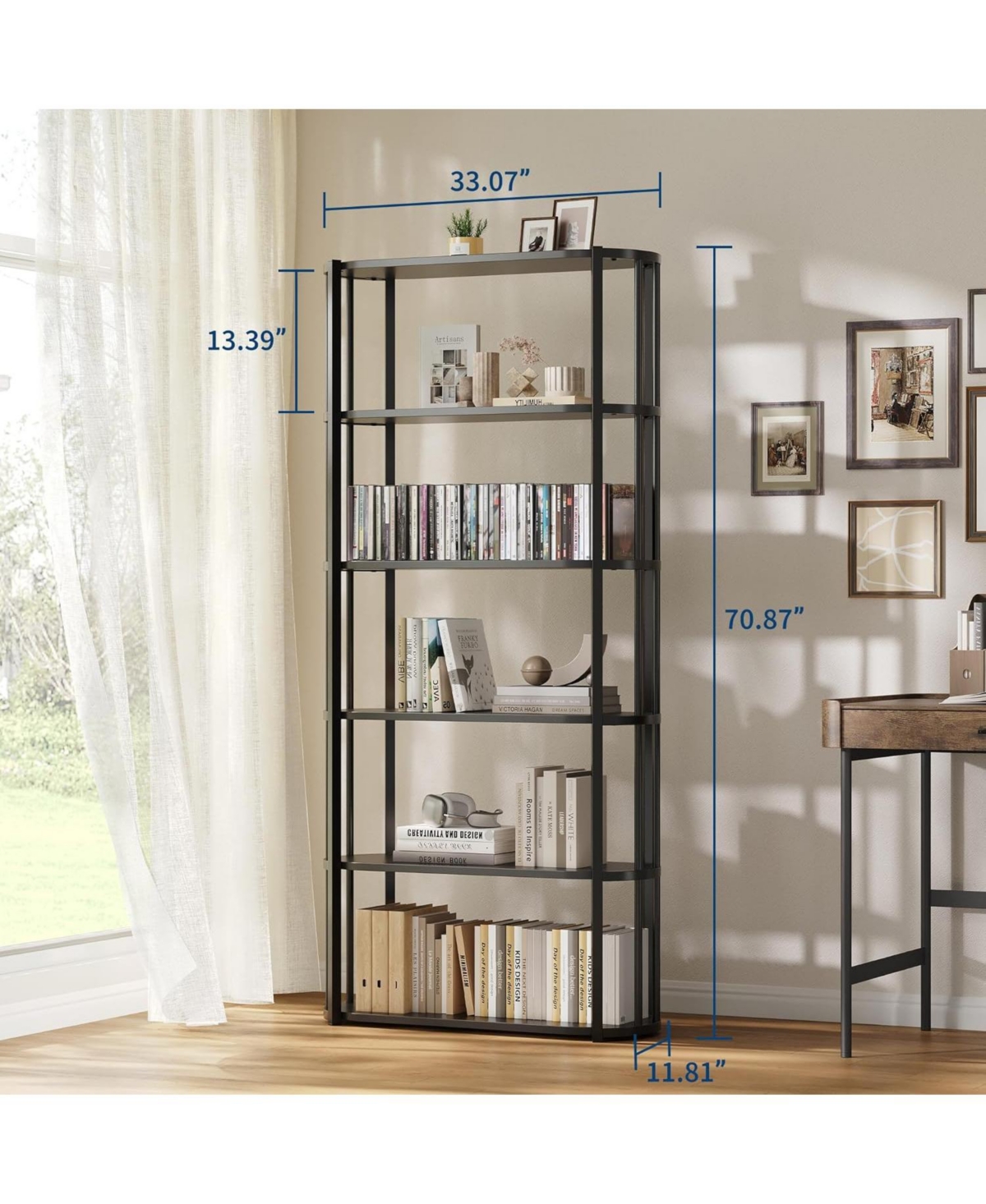 gaomon 6-Tier Wooden Bookshelf