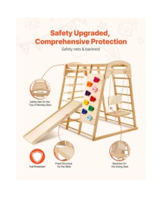 Indoor Jungle Gym, 7-in-1 Toddler Indoor Playground,  with Wood and Rope Ladder