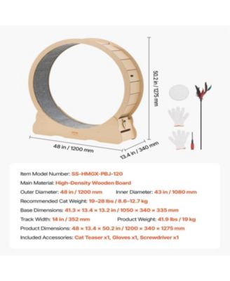 48 in Wooden Cat Running Wheel with Carpeted Runway in Natural Wood