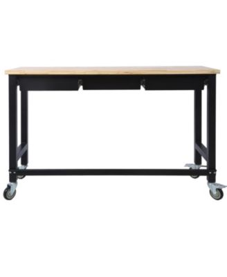 “60&iquest; Workbench with drawer, bamboo top & wheels for garage or office”