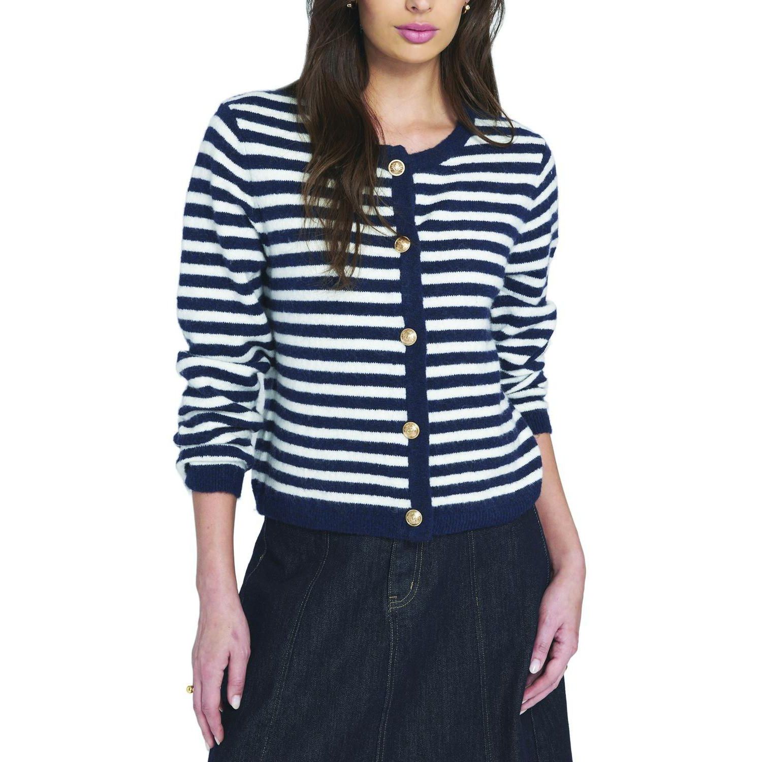Women's Fuzzy Striped Cardigan Sweater