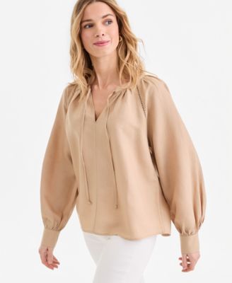 Women's Long Sleeve Linen-Blend Blouse