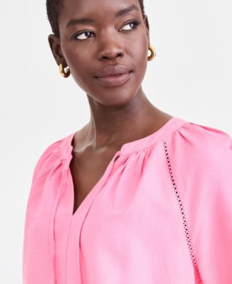 Women's Long Sleeve Linen-Blend Blouse