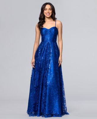 Juniors' Glitter Lace-Up Sweetheart Gown