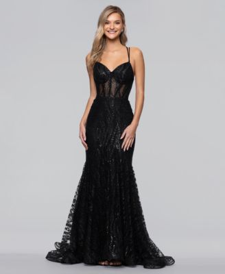 Juniors' Long Sweetheart Neck Lace-Up Back Ball Gown