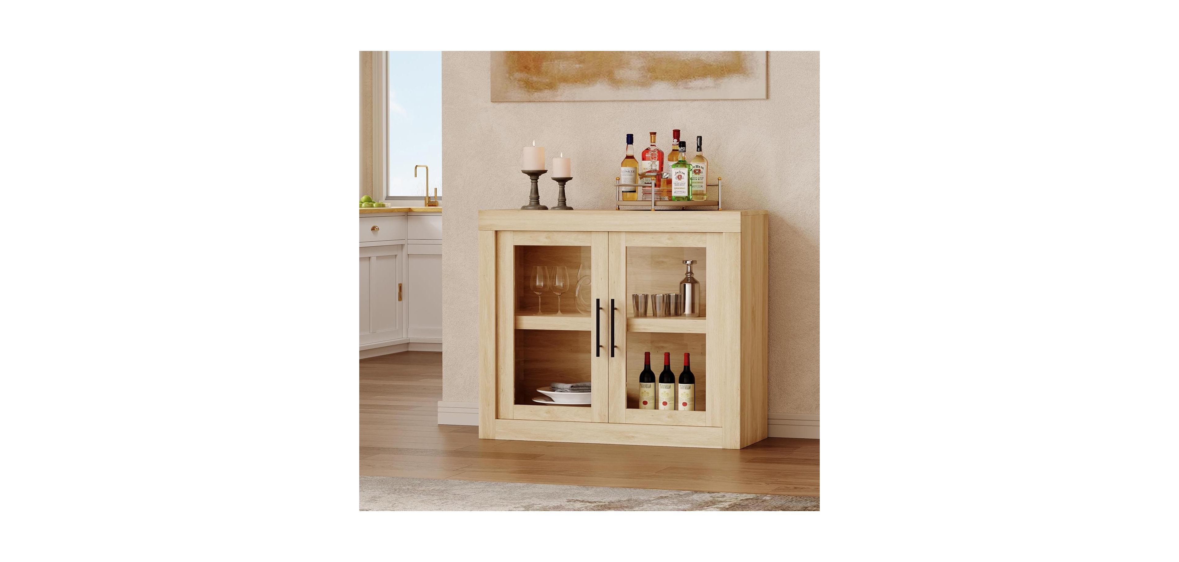 Gaomon Sideboard Buffet Cabinet with 2 Glass Doors, Farmhouse Modern Accent Storage Cabinet