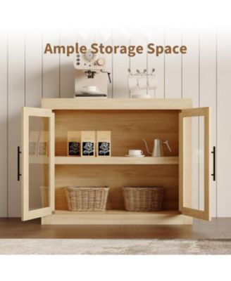 Sideboard Buffet Cabinet with 2 Glass Doors, Farmhouse Modern Accent Storage Cabinet