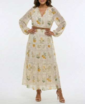 Women's Belted A-Line Floral Printed Dress