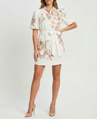 Women's Floral Puff-Sleeve Shirt Dress