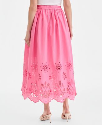 Women's Cotton Eyelet Lace Midi Skirt