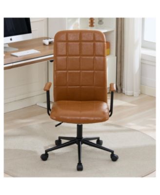 Antique brown PU leather office chair with armrest, high backrest, swivel