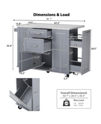 “50.7&iquest; Kitchen Island with Storage, Tilt Trash Cabinet & Organizer”