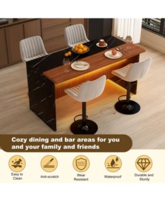  White Marble Look Kitchen Island with LED Lighting