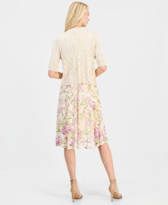 Women's Printed Fit & Flare Dress & Shrug