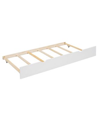 Twin over Twin Bunk Bed with Trundle, Slide, Stairs, Roof, Window, White