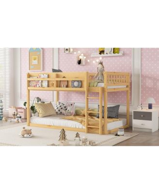 Low Twin Over Twin Bunk Bed with Ladder, Solid Wood for Kids & Juniors