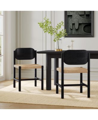 Streamdale Wooden Dining Chairs with Beige Paper Rope Seat, Set of 2