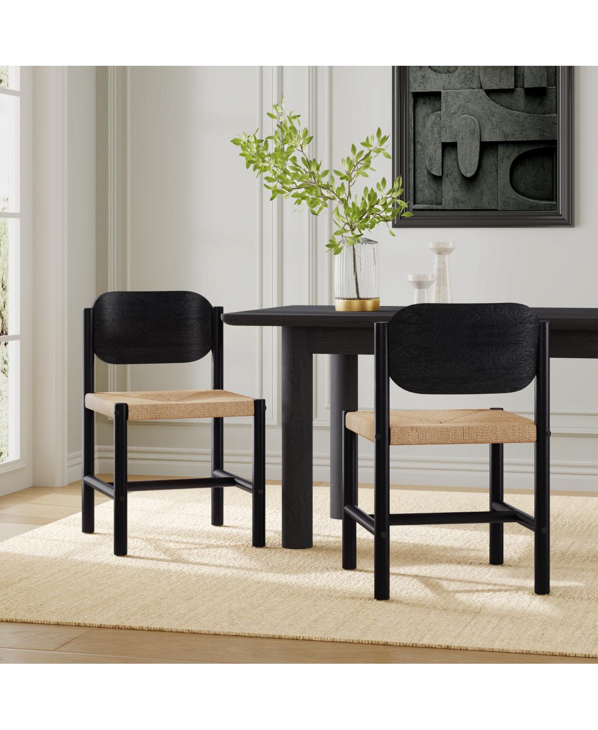 Streamdale Wooden Dining Chairs with Beige Paper Rope Seat, Set of 2