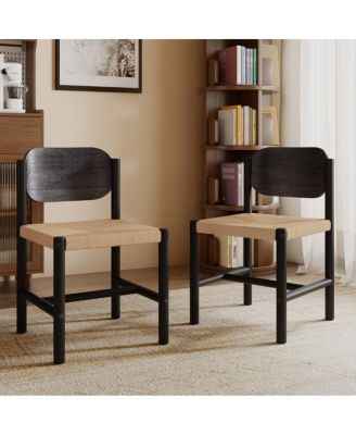 Streamdale Wooden Dining Chairs with Beige Paper Rope Seat, Set of 2