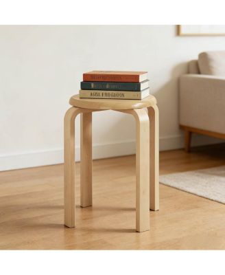 Streamdale Stackable Bentwood Stool Set of 4, 18" Round Stacking Backless Nesting Stools, Natural