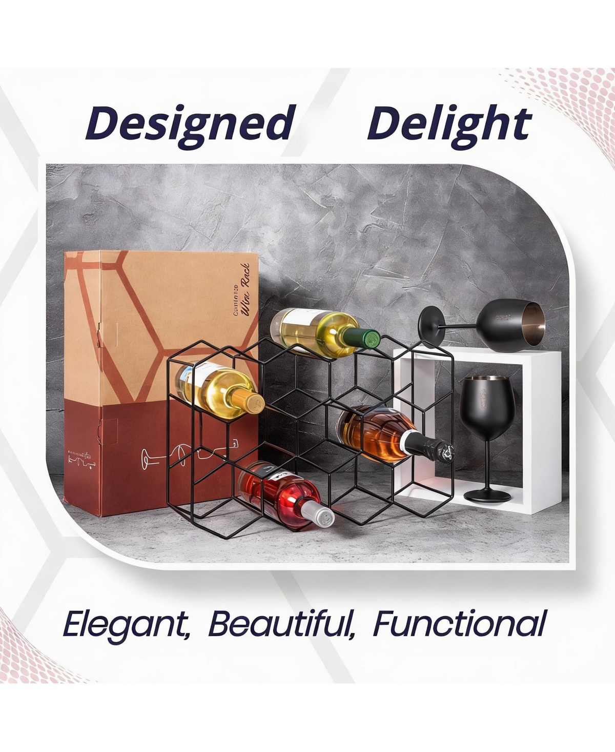 Yigii Modern 14-Bottle Wine Rack, 3-Tier, Rust-Resistant, Durable