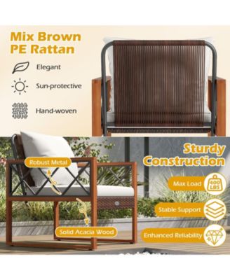 3 Piece Patio Seating Set with Soft Cushions and Glass Top Table