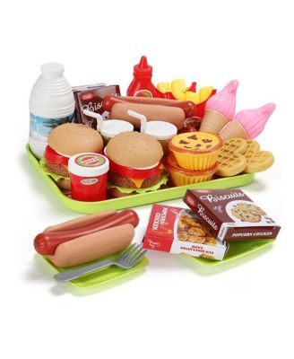 30-Piece Pretend Play Fast Food Set for Kids with Hamburger, Fries, Hot Dog & Waffle