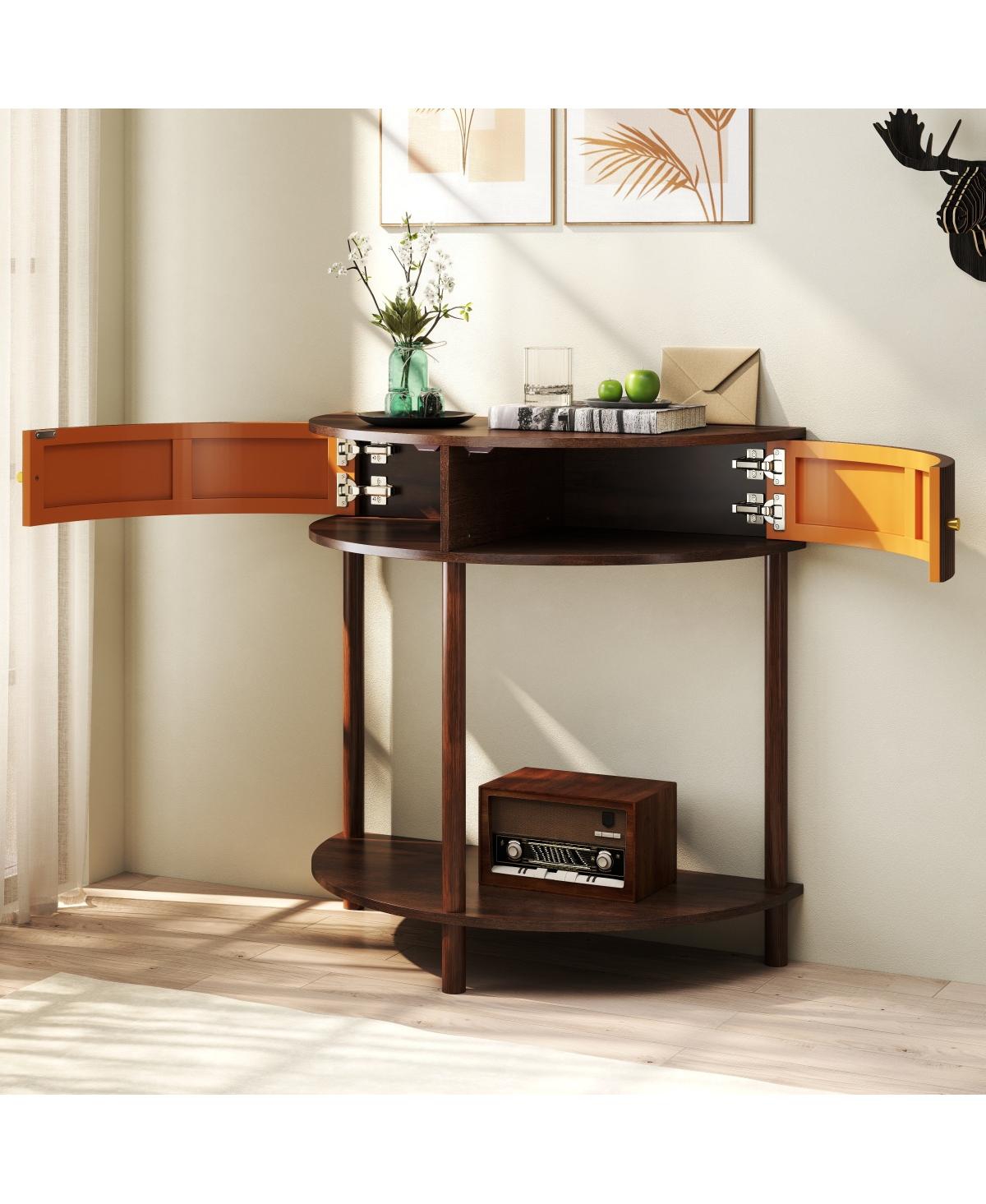 Streamdale Furniture Artisan Wave-Pattern Demi-Lune Console Table, Woodgrain, 2 Drawers