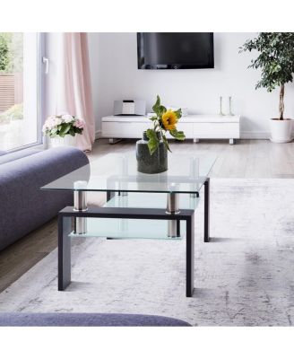 Streamdale Rectangle Glass Coffee Table, Clear, Modern Side Center Table