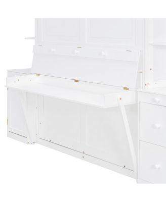  Queen Murphy Bed with Desk, Storage, Cabinets, Hidden Wall Bed, Lights