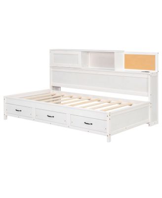 Twin Size Wooden Daybed with 3 Storage Drawers & USB Ports, White
