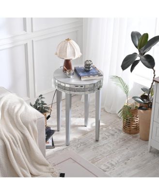 Artisanal Round Mirror Breakfast Table with Diamond-Cut Pedestal