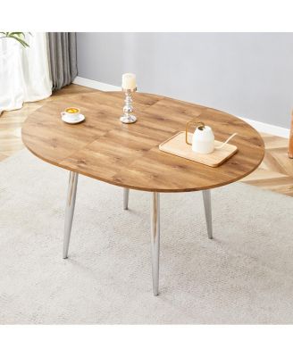  Retractable Wood Grain MDF Tabletop with Silver Metal Legs