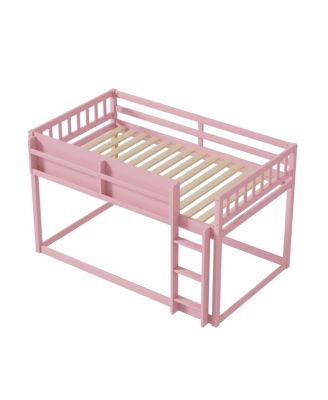  Low Twin Over Twin Bunk Bed with Ladder, Solid Wood