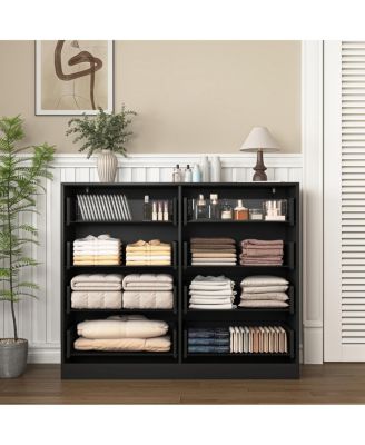 Modern 8-Drawer Dresser Chest, Wide Wood Chest with Gold Handle