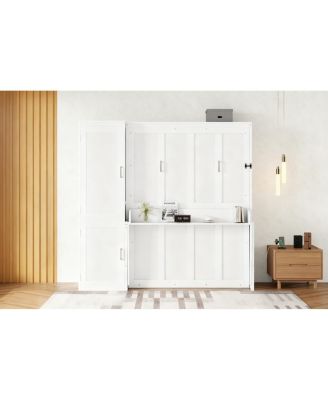  Queen Size Wood Murphy Bed with Wardrobe & Desk