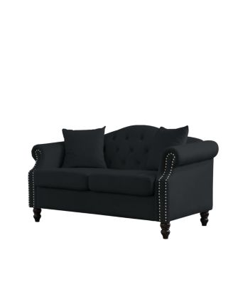 Velvet Chesterfield Sofa with Rolled Arms & Nailhead Trim