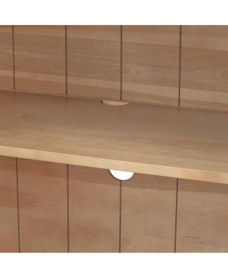 4-Door Large Storage Sideboard Buffet Cabinet with Glass Doors (Natural Wood