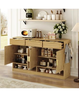 Farmhouse Sideboard with 3 Drawers, 4 Doors, 59.1" Storage Buffet