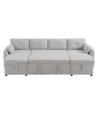 Streamdale Modern U-shaped Sleeper Sofa with Storage & USB Ports, Green