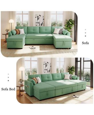 Streamdale Modern U-shaped Sleeper Sofa with Storage & USB Ports, Green