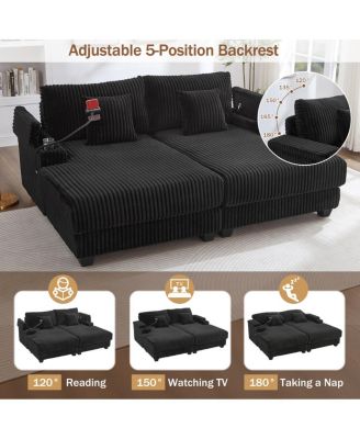 Streamdale Modern Chaise Sofa with Adjustable Backrest, Cup Holders, Phone Holder & Storage, Light Gray