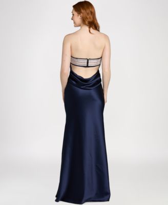 Juniors' Strapless Rhinestone Ball Gown