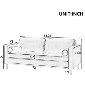 Streamdale Mirod Mid-Century Modern PU Leather 3-Seat Sofa with Solid Wood Legs