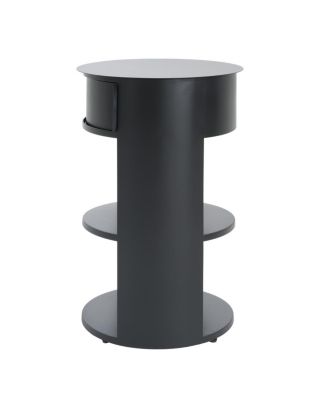 Indoor 3-Tier Metal Round Side Table with Sliding Door Cabinet, Matte Black