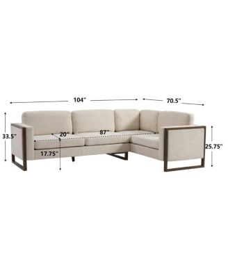  L-Shaped Sectional Sofa - Modern Beige Fabric with Walnut Legs