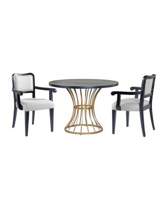 42" Round Dark Oak Dining Set with 2 Upholstered Chairs - Rustic-Modern Style