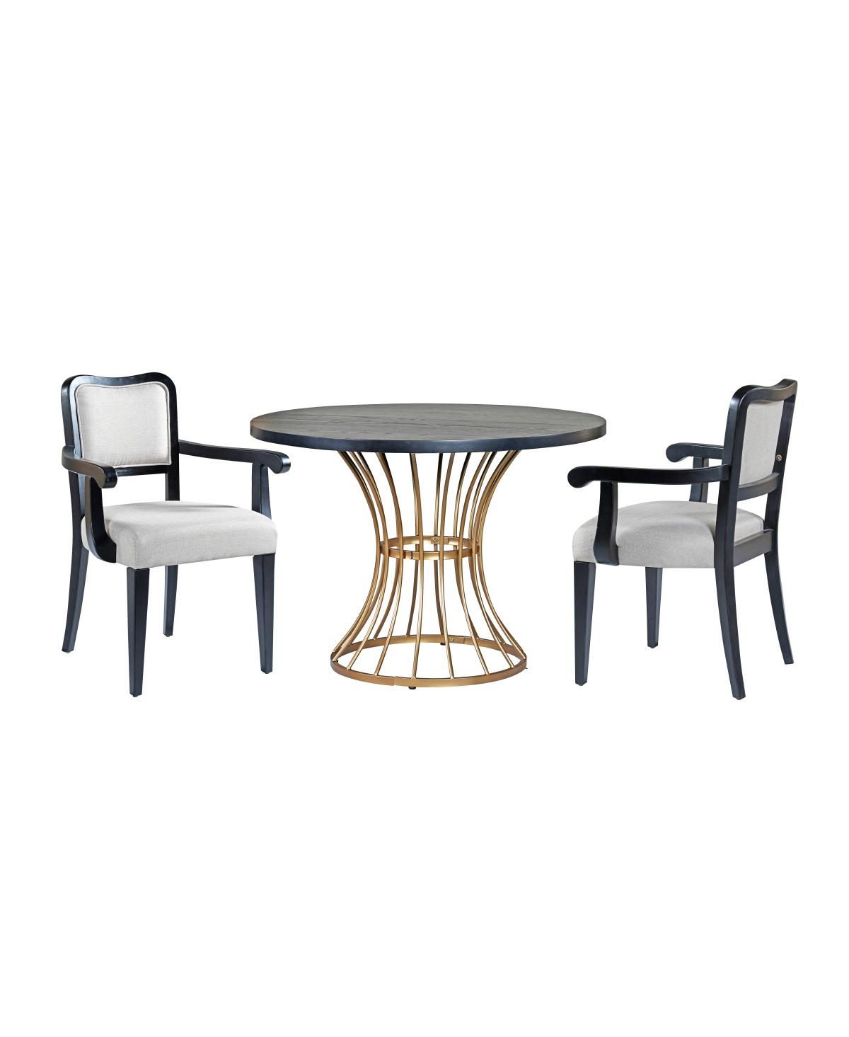 Streamdale Furniture 42" Round Dark Oak Dining Set with 2 Upholstered Chairs - Rustic-Modern Style